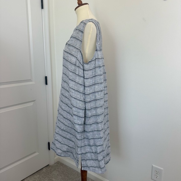 Habitat Dress Size L Gray/White Linen Sleeveless Striped Shift Tunic Lagenlook - Picture 3 of 9